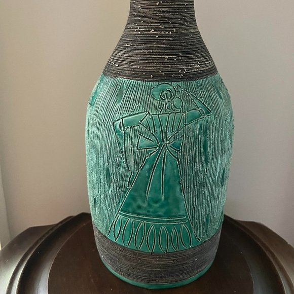 Mid-Century Italian Green Fratelli Fanciullacci Sgraffito Vase - Picture 2 of 9